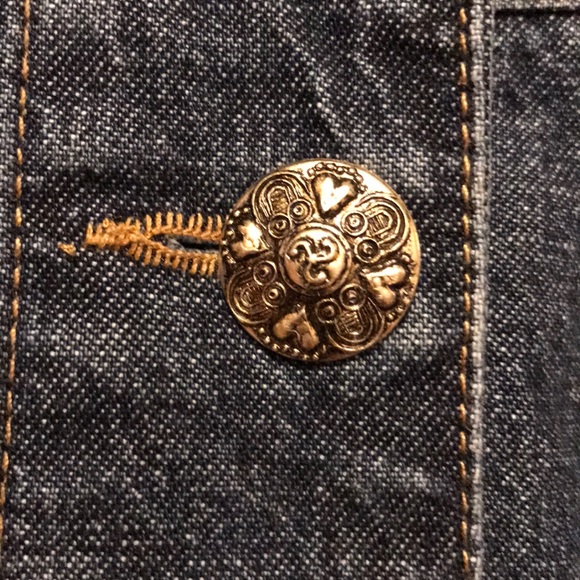 Vintage barn jean jacket macrame bead trim silver heart buttons 3/4 sleeve EUC - Picture 9 of 11